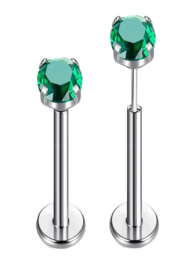 TOMIDES G23 Titanium Lip Labret Studs Helix Tragus Earring Set 16G Threadless CZ Nose Stud Hypoallergenic Conch Lobe Monroe Piercing Jewelry (1pair green) - Image 1